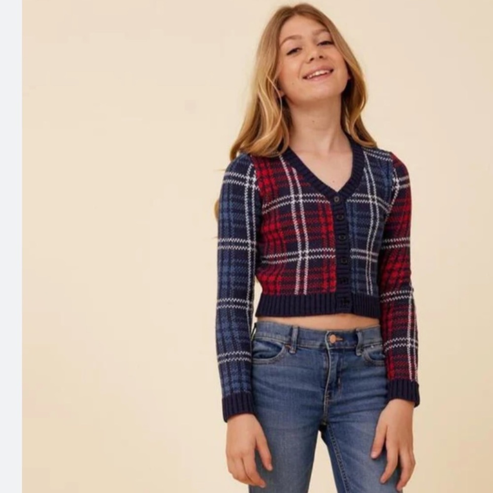 Vintage Havana Plaid Cardigan Blue & Red NWT Size 10/12 (Medium)